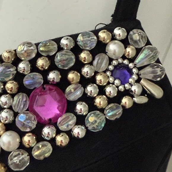 Vintage 90s Contempo Strappy Bodycon Mini Dress S Black Bejeweled Party Clubwear - Picture 15 of 16